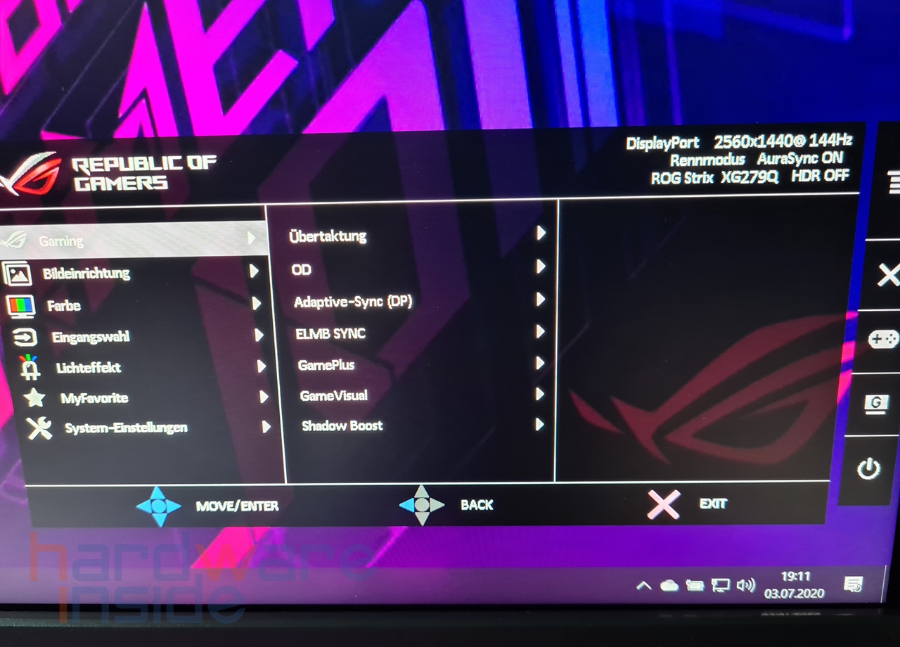 Asus ROG Strix XG279Q Menü