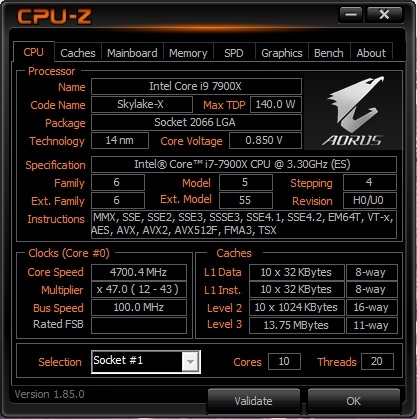 CPU Z X299 AORUS Gaming 7