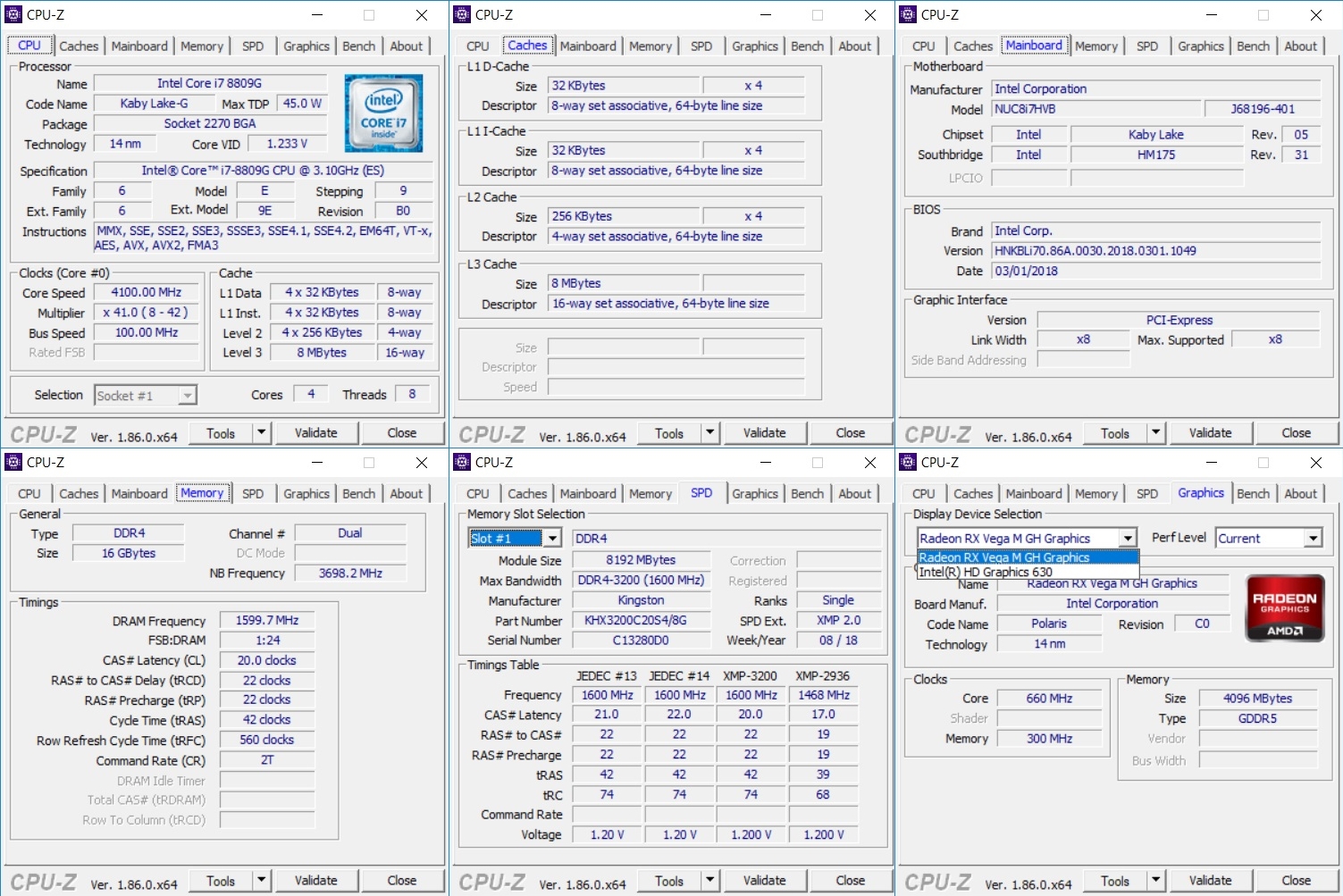 Intel NUC Kit NUC8i7HVK - CPU-Z Screenshot