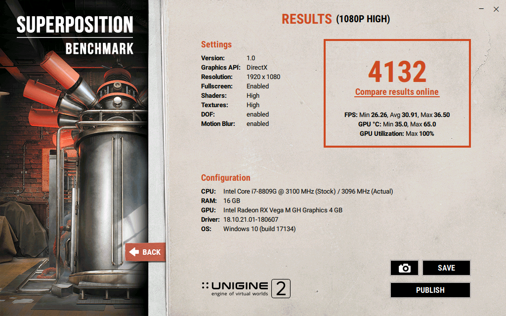 Intel NUC Kit NUC8i7HVK - Superposition Benchmark - High
