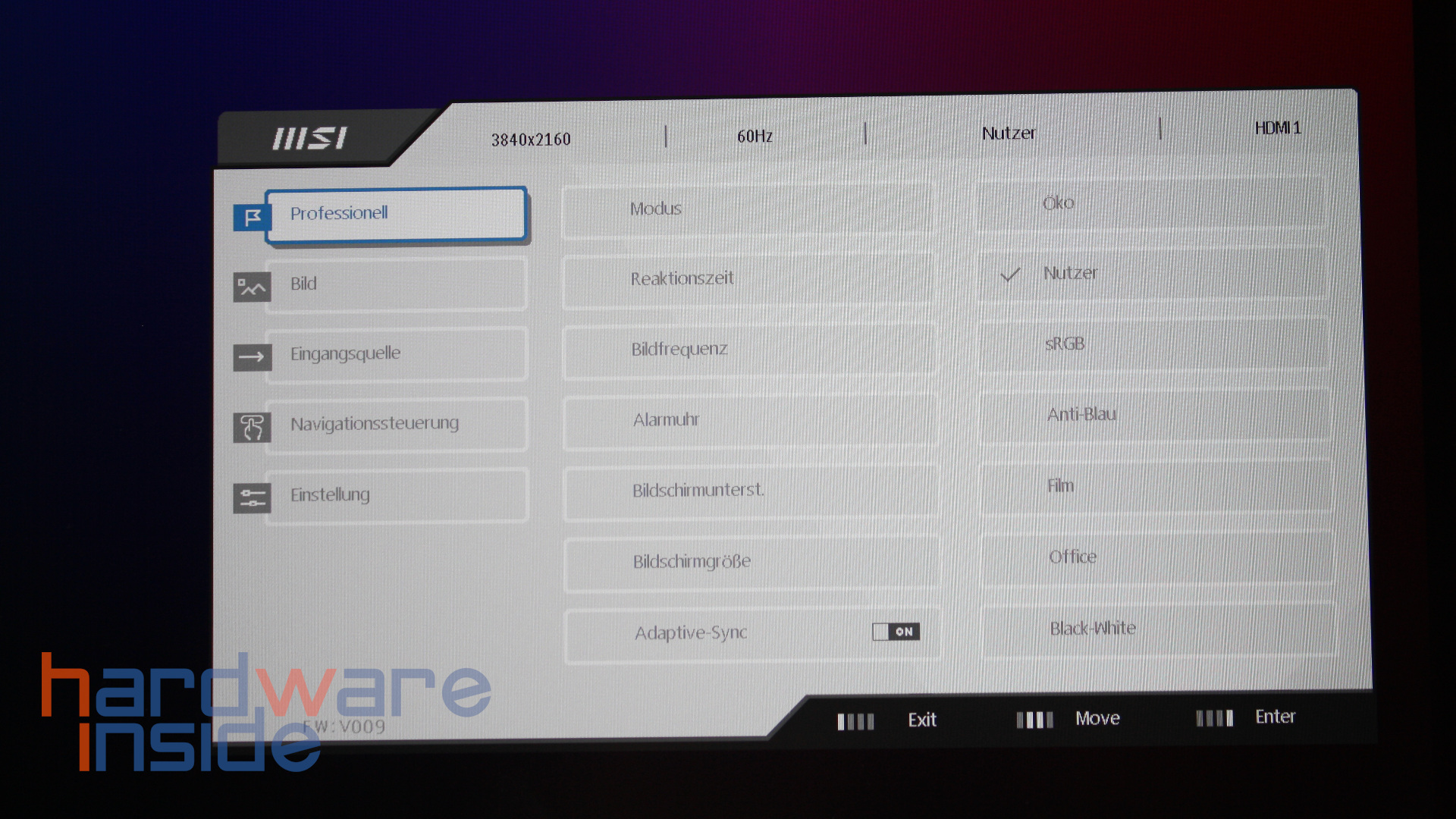 On-Scree-Display des MSI Modern MD271UL